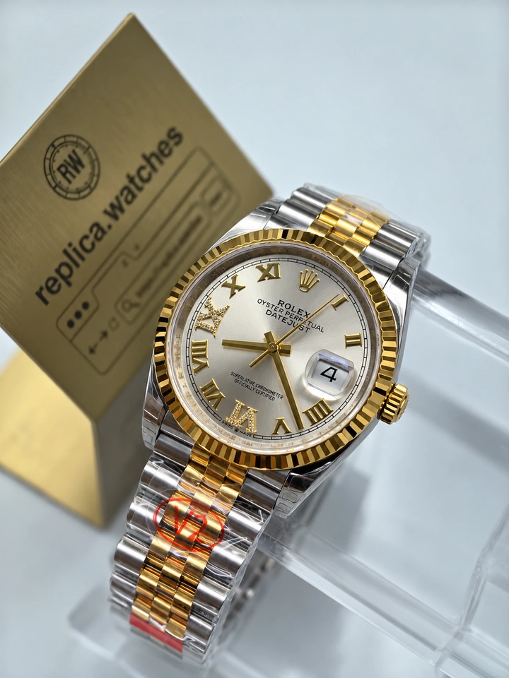 Rolex Datejust M126233-0051 Super Clone Watch 36mm Silver Roman Dial 904L Steel & 18K Gold-Plated Bezel