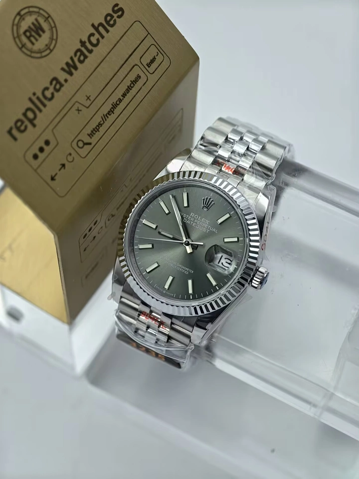 Rolex Datejust M126234 Super Clone Watch 36mm Slate Grey Dial 904L Stainless Steel Fluted Bezel Clone Cal.3235