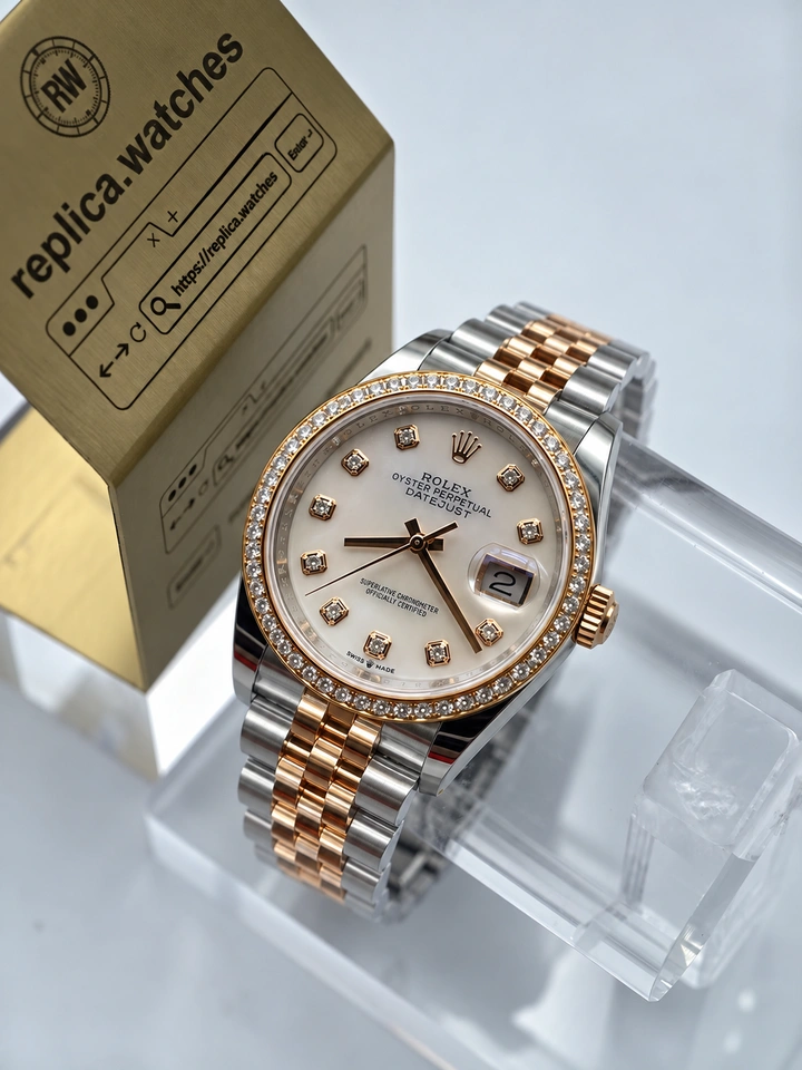 Rolex Datejust M126281RBR-0009 Super Clone Watch 36mm Mother-of-Pearl Dial Rose Gold Diamond Bezel
