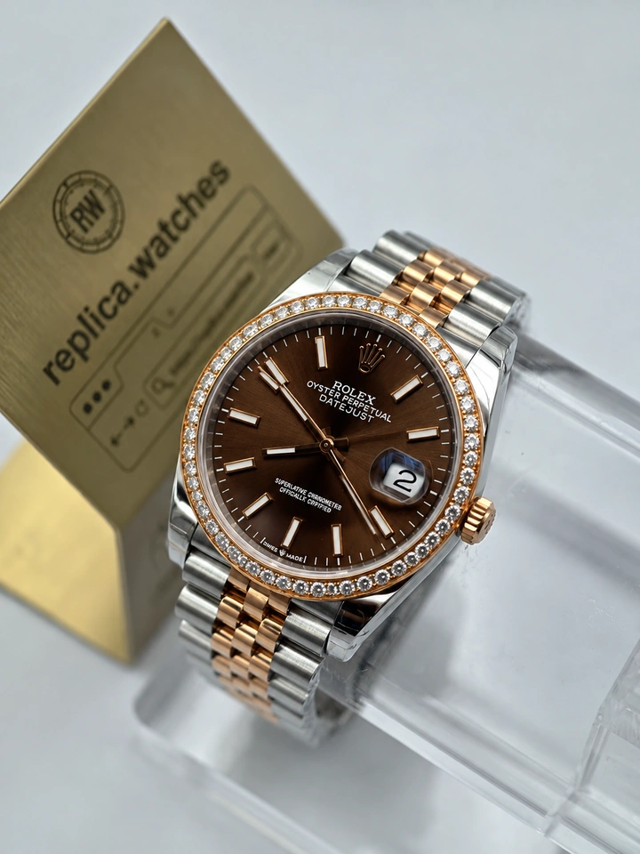 Rolex Datejust M126281RBR-0031 Super Clone Watch 36mm Chocolate Sunray Dial Rose Gold Finish Jubilee Bracelet