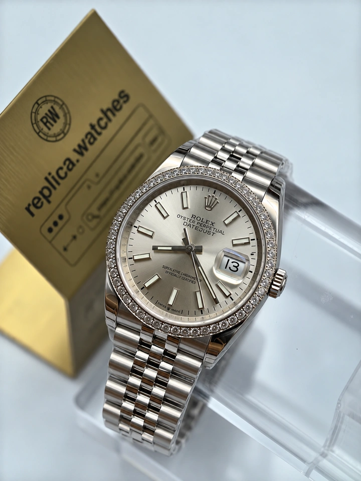 Rolex Datejust M126284RBR-0005 Super Clone Watch 36mm Silver Dial Diamond Bezel 904L Stainless Steel Bracelet