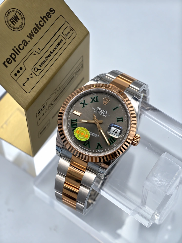 Rolex Datejust M126331-0015 Super Clone Watch 41mm Wimbledon Slate Dial Rose Gold Two-Tone 904L Steel