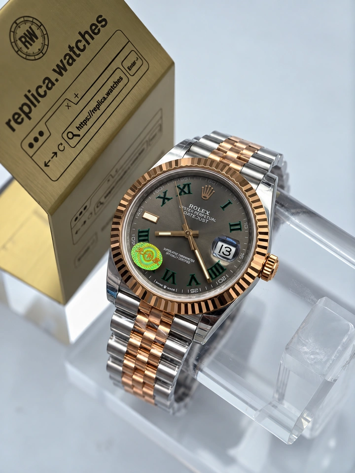 Rolex Datejust M126331-0016 Super Clone Watch 41mm Wimbledon Grey Dial Green Roman Numerals 904L Steel