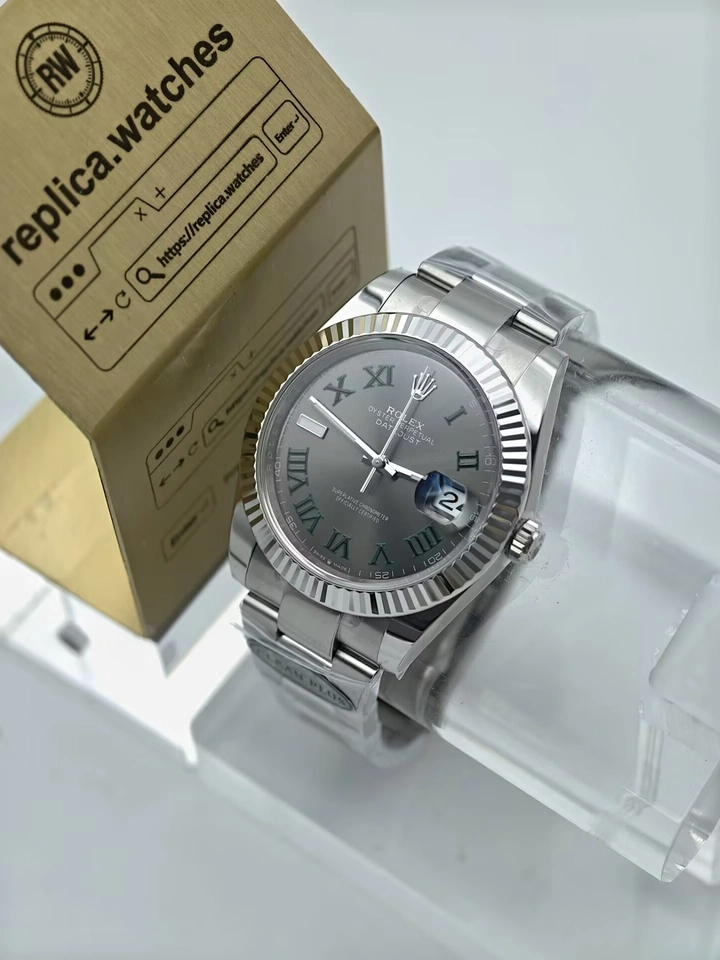Rolex Datejust M126334-0021 Super Clone Watch 41mm Wimbledon Grey Dial Green Roman Numerals 904L Steel