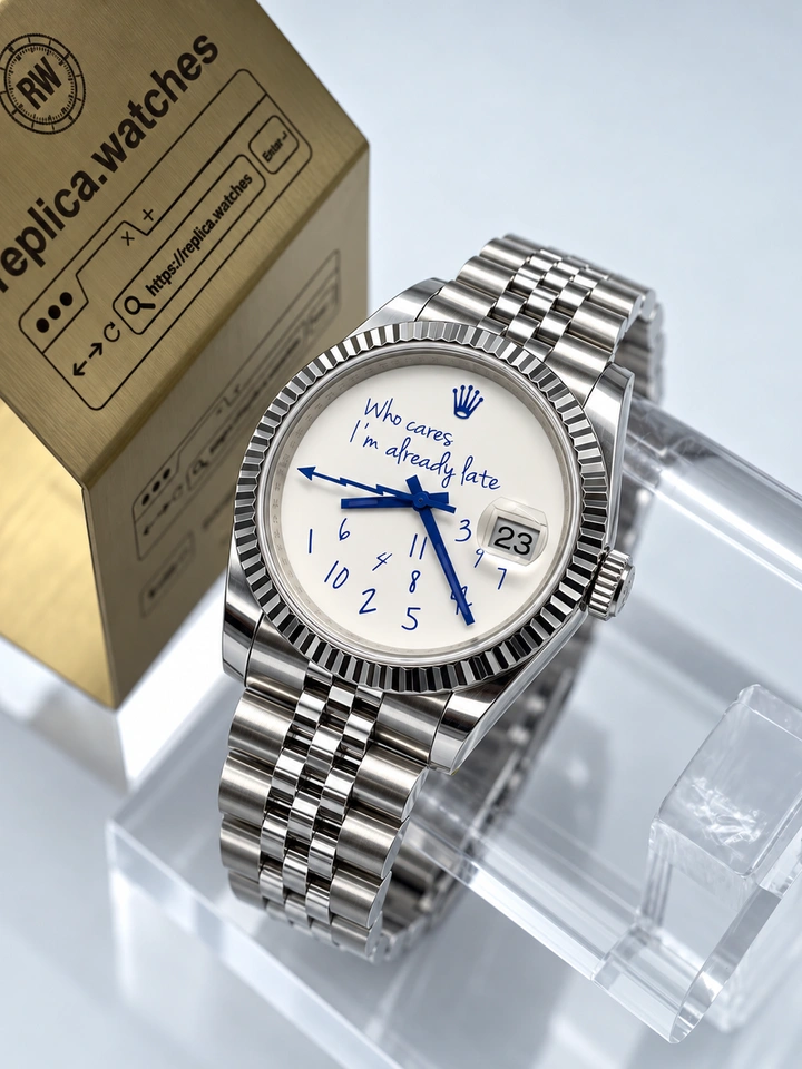 Rolex Datejust M126334 Who Cares I'm Already Late 41mm Clone Watch White Dial Blue Graphics Clone 3235 Movement