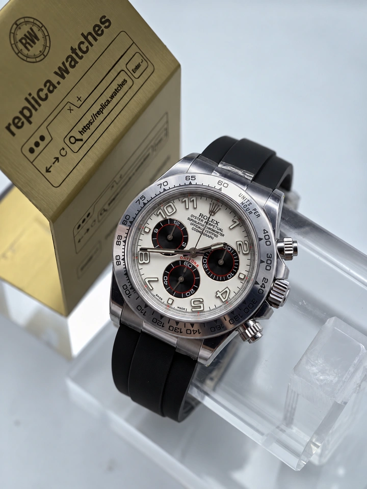 Rolex Daytona 116519 Racing Panda Super Clone Watch 40mm White Dial Black Chronographs Rubber Strap