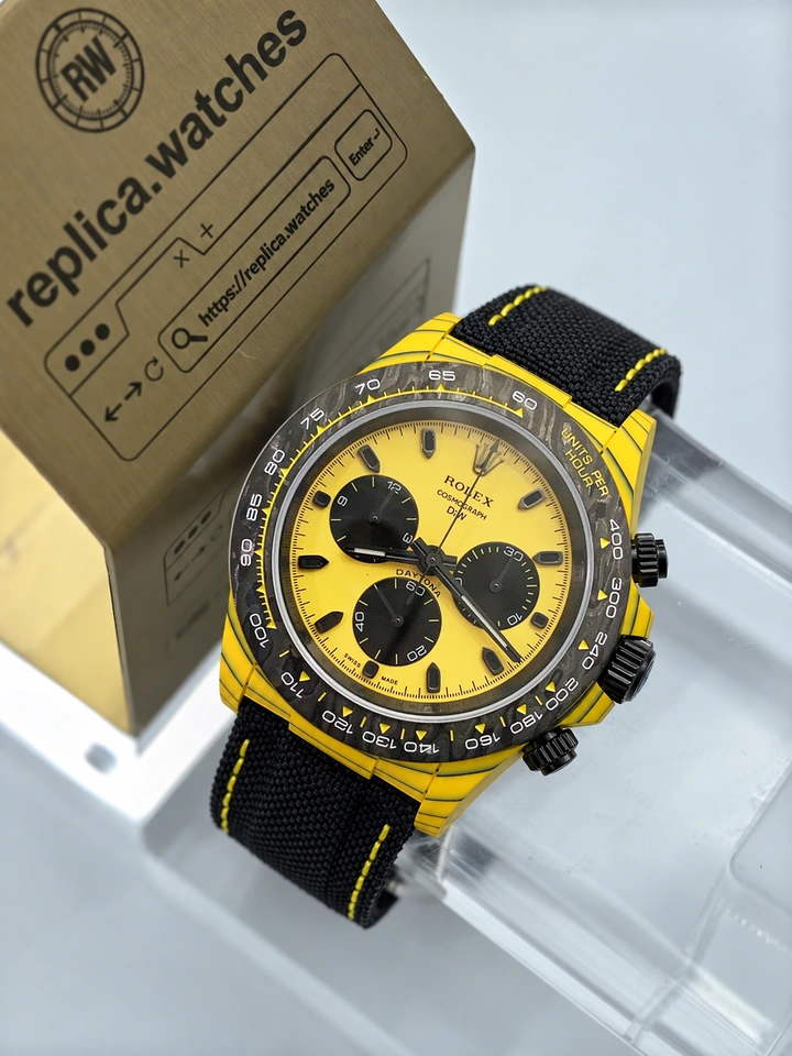 Rolex Cosmograph Daytona DiW Bumblebee 40mm Yellow Quartz Fiber Case Black Carbon Bezel Super Clone Watch