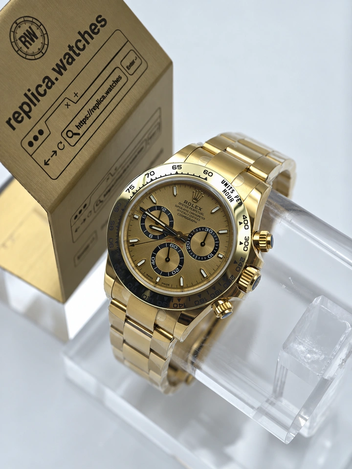 Rolex Daytona M126508-0005 Super Clone Watch 40mm Gold Dial Black-Ringed Gold Subdials 18K Gold-Plated Steel