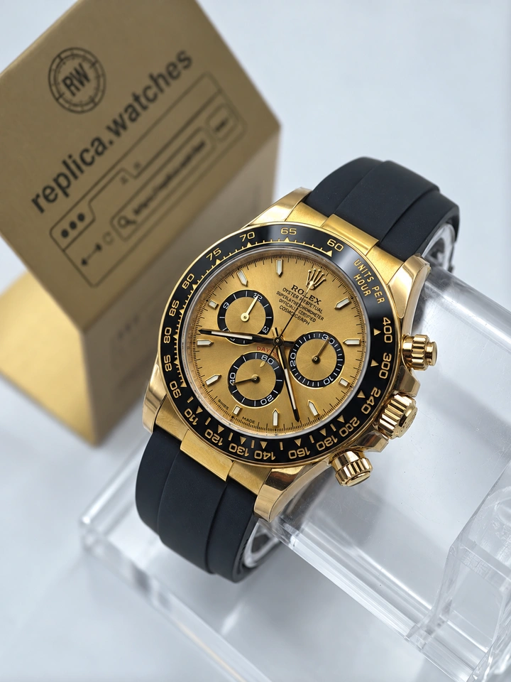 Rolex Daytona Champagne Dial M126518LN-0010 Super Clone Watch Black Ceramic Bezel Rubber Strap
