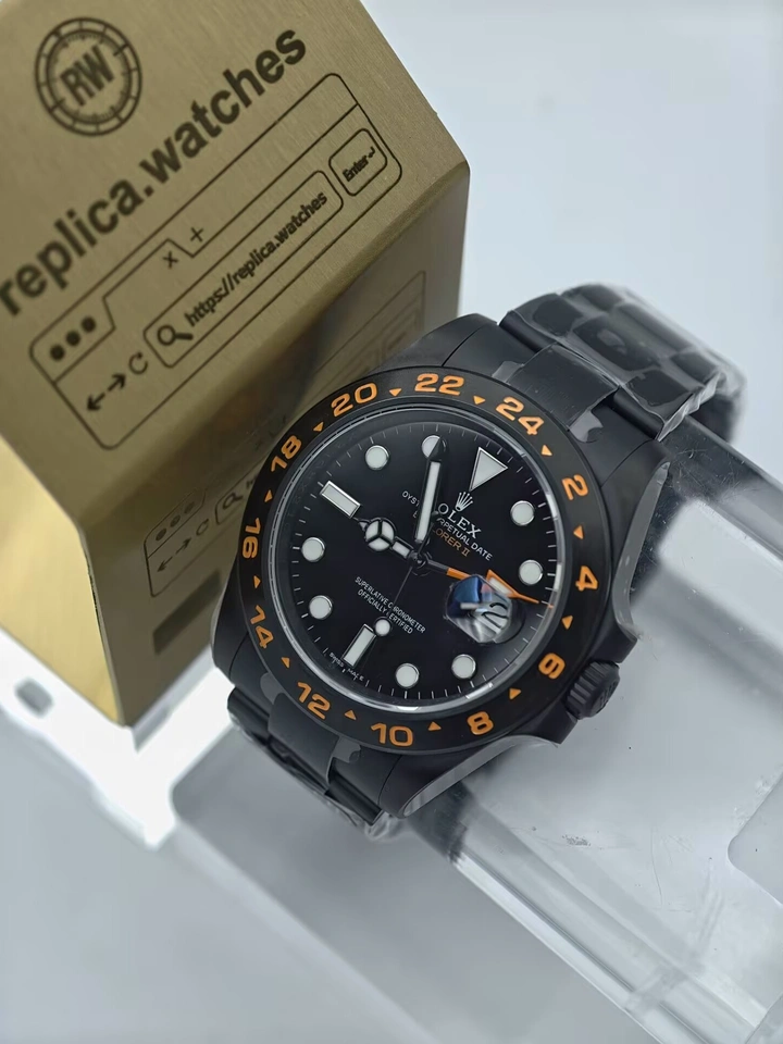 Rolex Explorer II 216570 Super Clone Watch 42mm Black PVD Coated 904L Steel Orange Bezel Numerals