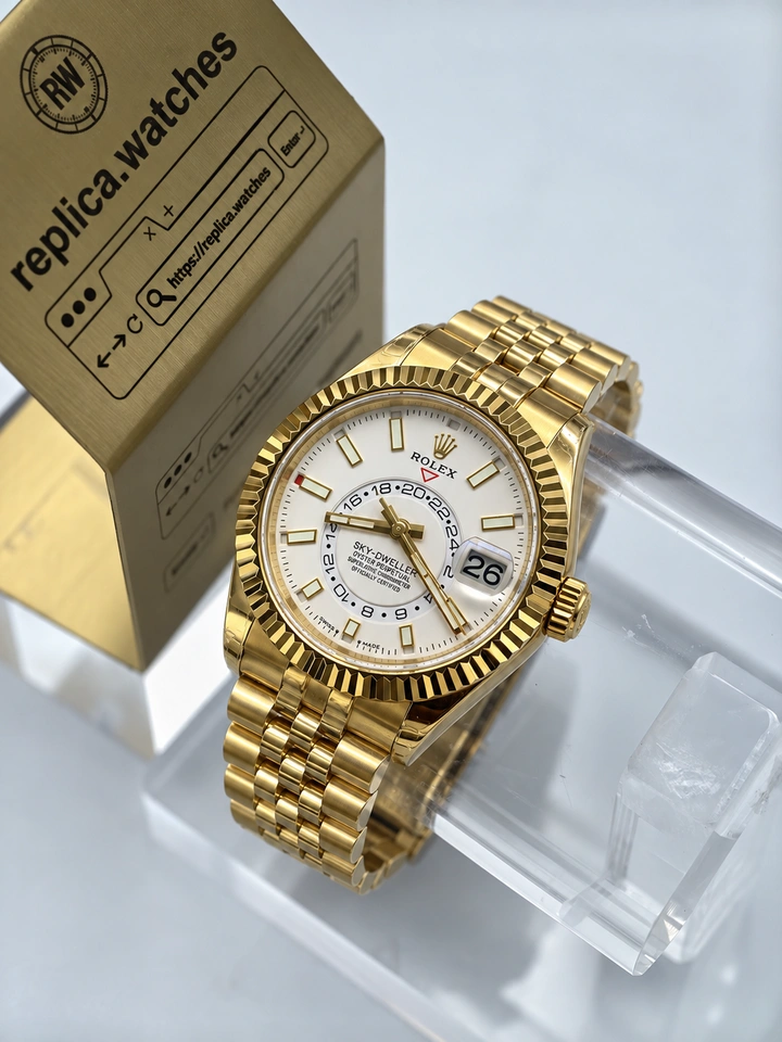 Rolex Sky-Dweller M336938-0006 42mm White Dial 18k Gold Plated 904L Steel Clone Watch with Cal.9002 Movement