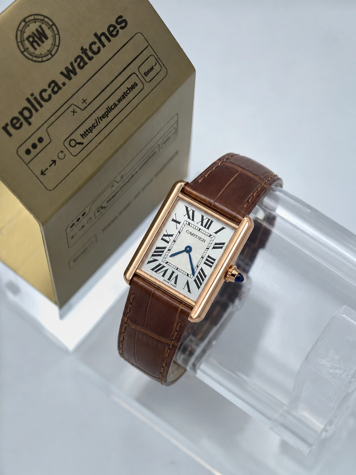 Cartier Tank Louis Cartier WGTA0011 Clone Watch 33.7mm Rose Gold Steel Guilloché Dial Manual Winding