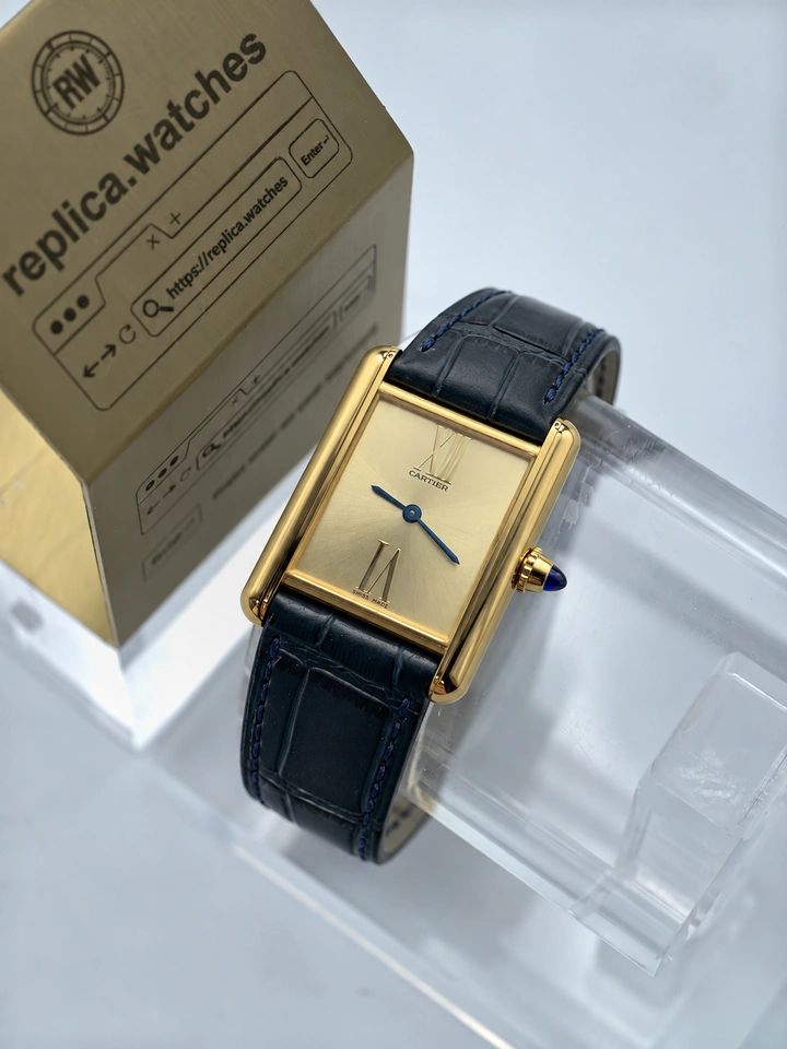 Cartier Tank Louis Cartier WGTA0213 1:1 Clone Watch 33.7mm Gold Tone Blue Leather Quartz Sapphire