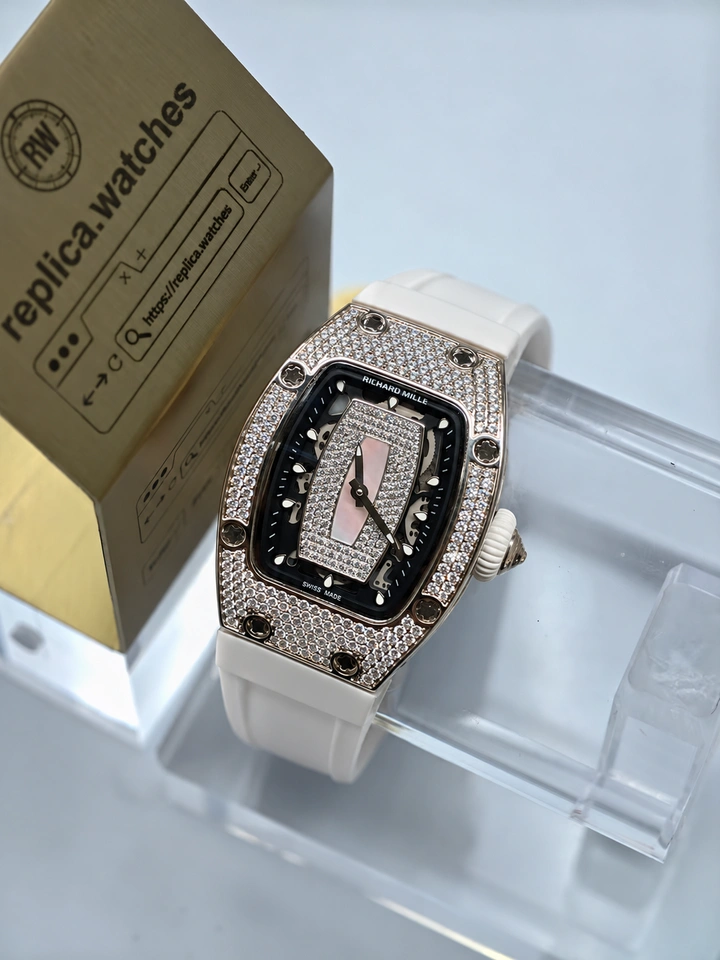 Richard Mille RM 07-01 White Gold Snow Diamond Mother of Pearl 1:1 Clone CRMA2 Automatic Skeleton Watch
