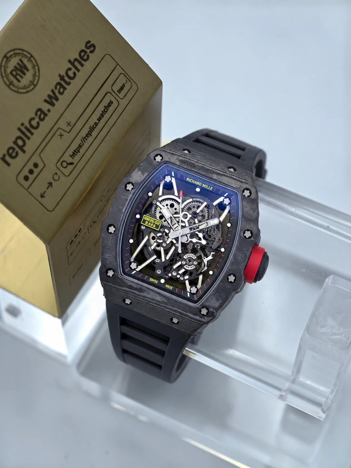 Richard Mille RM 35-02 Rafael Nadal Black Rubber Super Clone Watch Carbon Fiber RMAL1 Automatic Skeleton