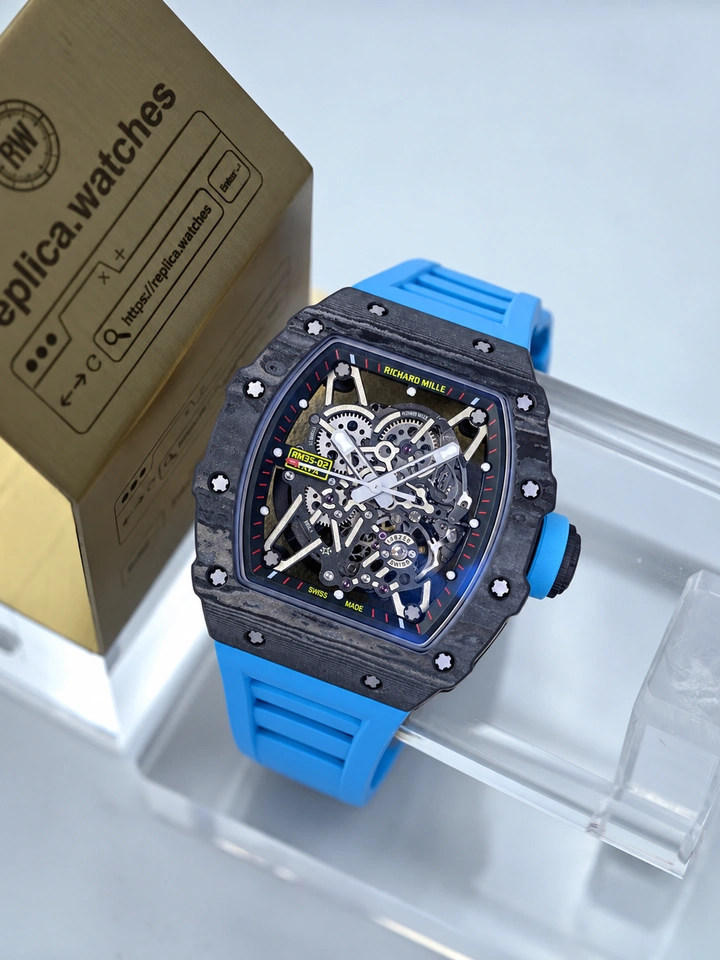 Richard Mille Rafael Nadal RM 35-02 Super Clone Watch Blue Rubber Strap Carbon Fiber RMAL1 Movement