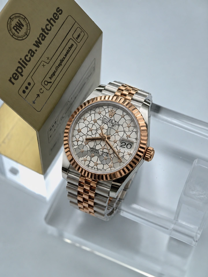 Rolex Datejust 31 M278271-0032 Floral Motif Dial 1:1 Clone Watch 31mm Rose Gold Two Tone Jubilee Super Clone
