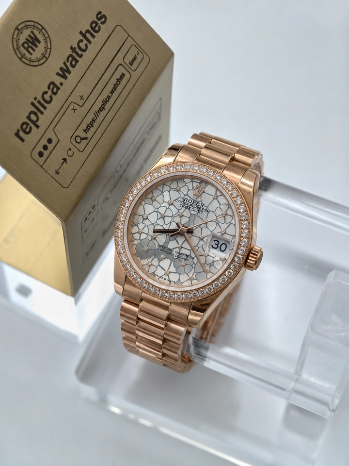 Rolex Super Clone Datejust 31 M278285rbr-0036 18k Rose Gold Plated 904L Steel Silver Floral Dial Zirconia Bezel Automatic