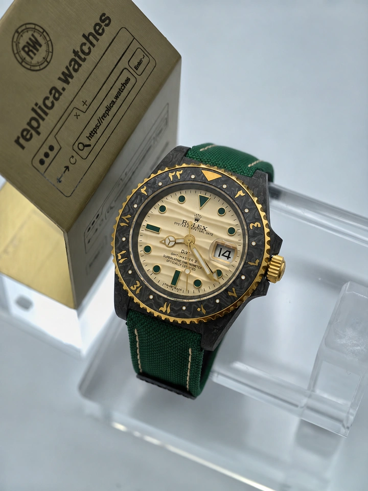 Rolex DiW GMT-Master II 116710LN Oasis 40mm Carbon Fiber Super Clone Watch Arabic Bezel Green Strap