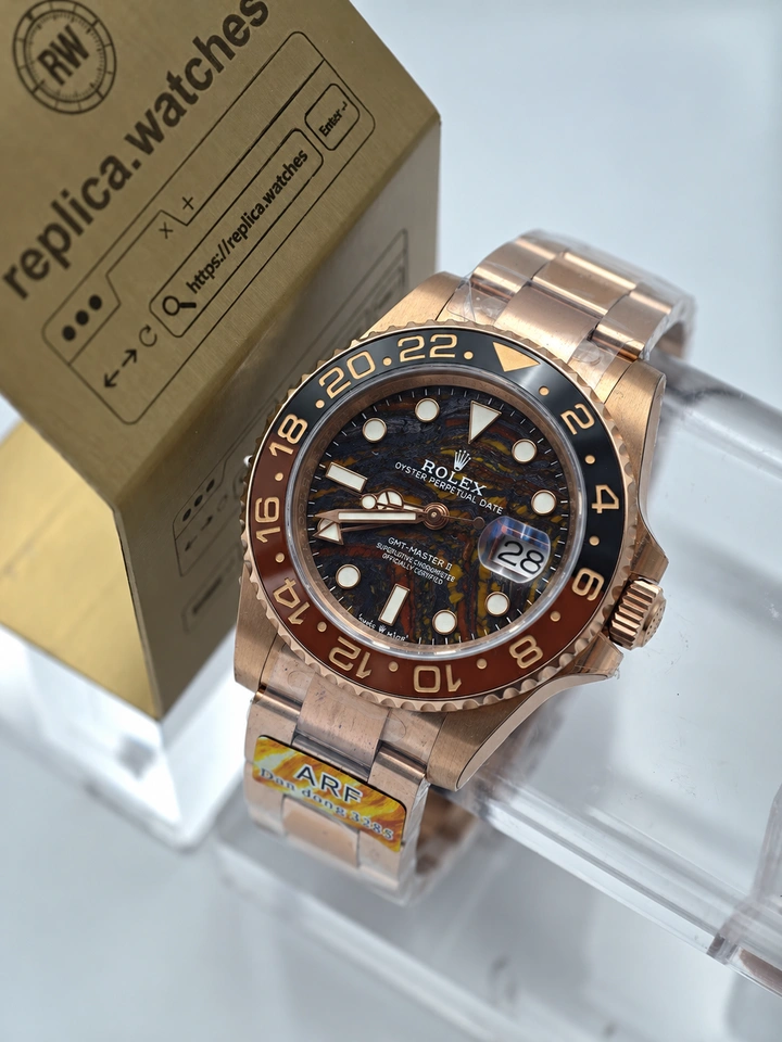 Rolex GMT Master II M126715CHNR-0002 40mm Tiger Eye Dial Bi-Color Bezel 18k Rose Gold Super Clone Watch